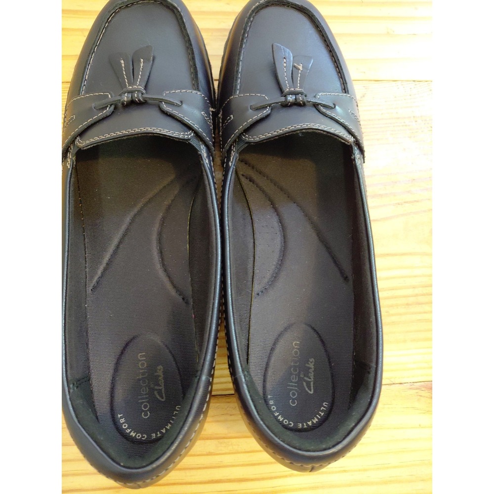 Clarks Ashland Comfort Loafer Flat Shoes Black Leather Tassel US 12 Narrow - Picture 5 of 8